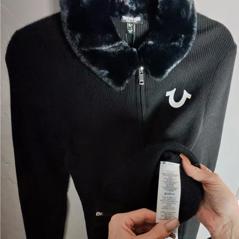 True Religion‎ Black Jacket with Fur Collar